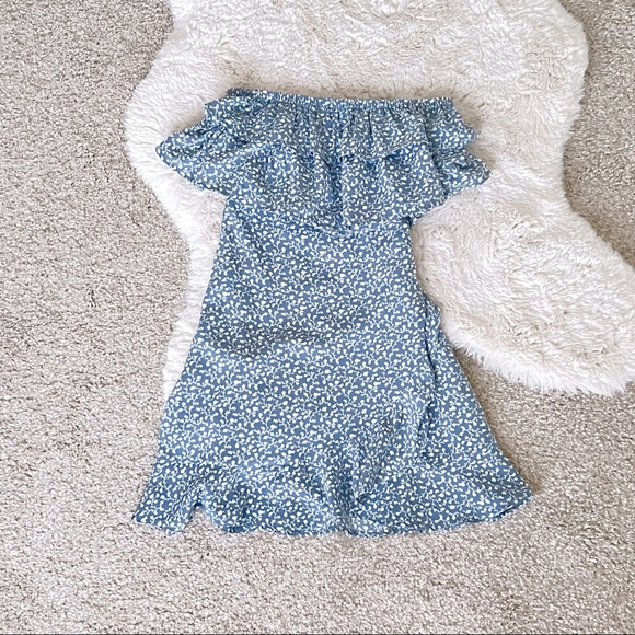 Strapless Floral Blue Mini Dress - Picture 2 of 3